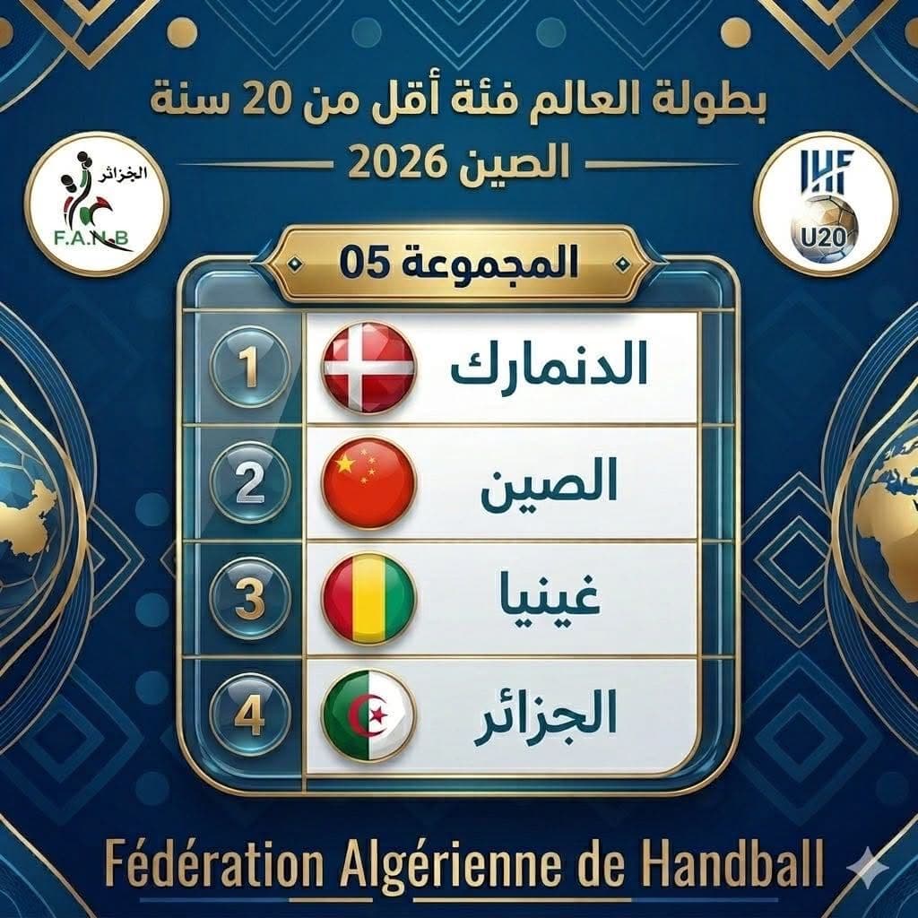 الجزائر في المجموعة الخامسة إلى جانب الدنمارك والصين وغينيا