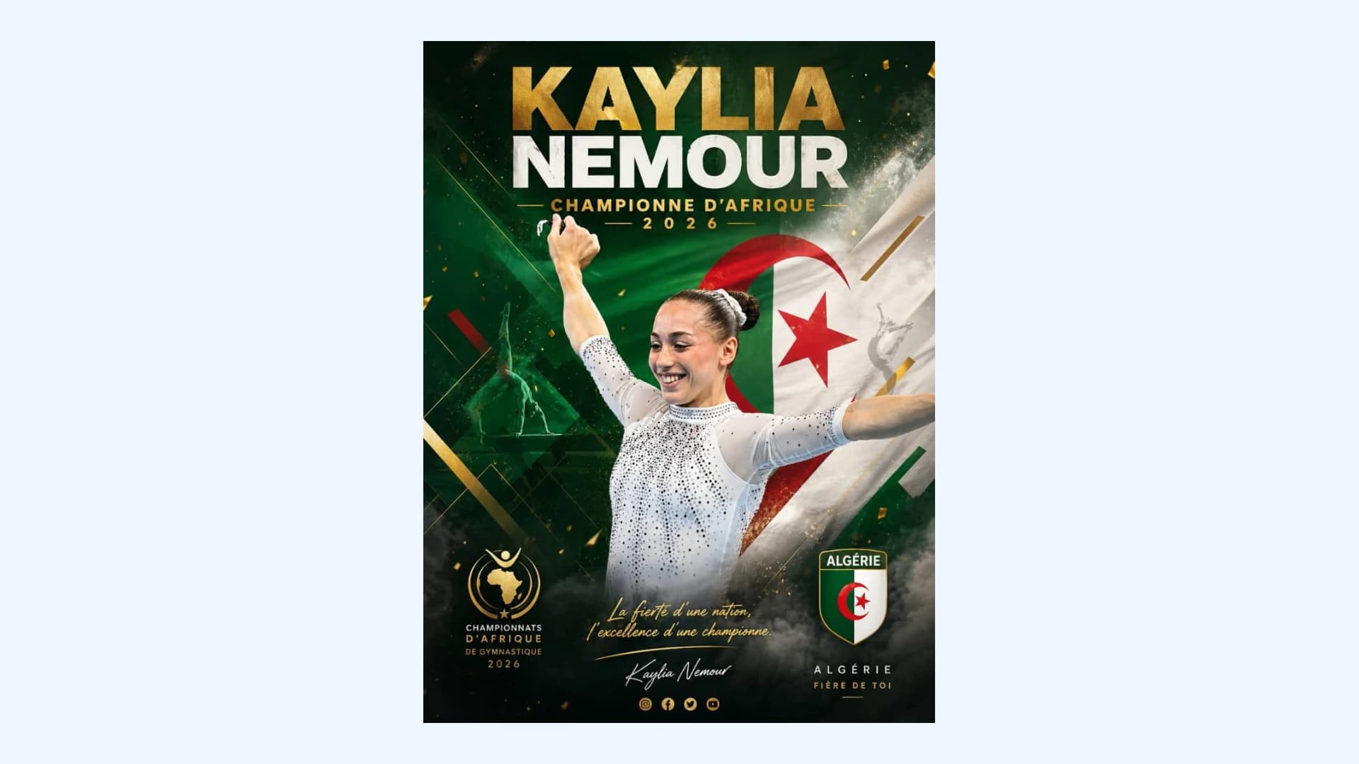  كيليا نمور تتوج بميداليتين ذهبيتين في عارضة التوازن والحركات الأرضية