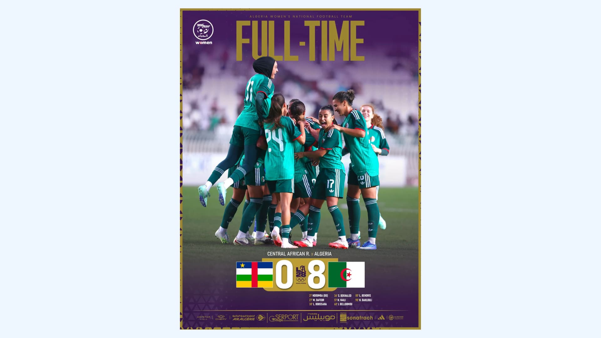 فوز عريض للمنتخب الجزائري أمام إفريقيا الوسطى /8-0/