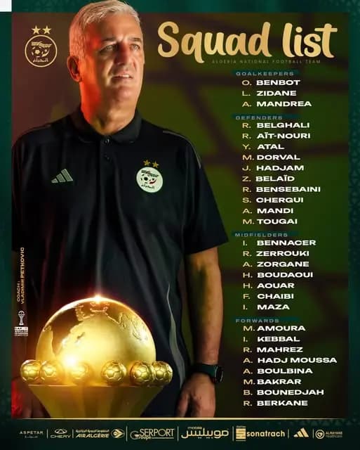 足球/非洲国家杯2025/阿尔及利亚：主教练贝特科维奇公布28人参赛名单