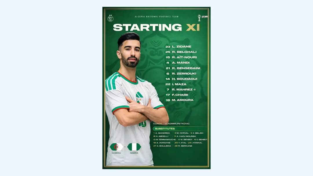 AFCON-2025 (Quarterfinals) Algeria-Nigeria: Teams' lineups