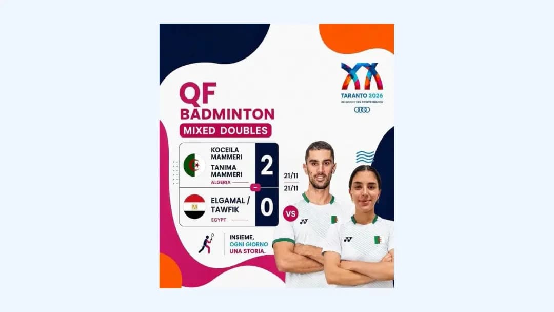 Taranto 2026 (Badminton mixed doubles): Algeria dominate Egypt to book semifinal spot
