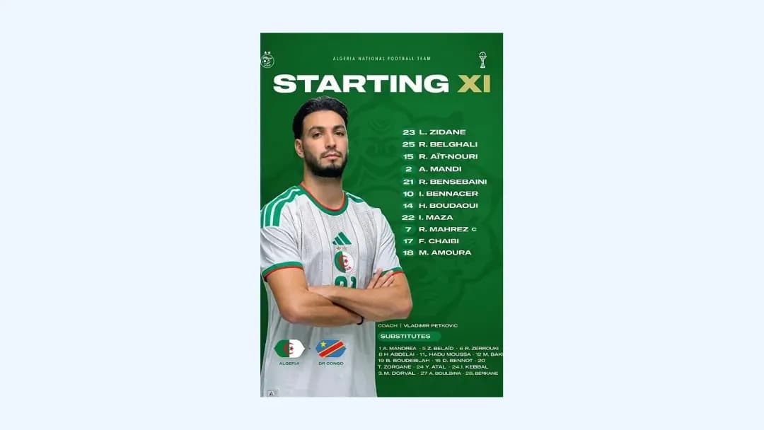 AFCON-2025 (Round of 16) Algeria-DR Congo: Teams' lineups