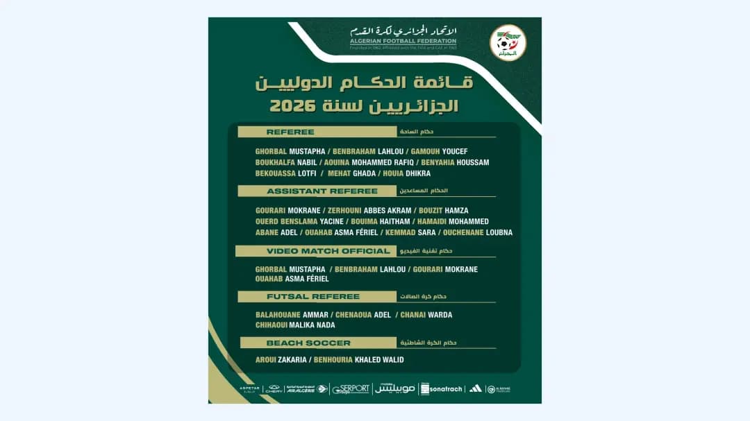 FIFA approves Algeria's international referee list for 2026