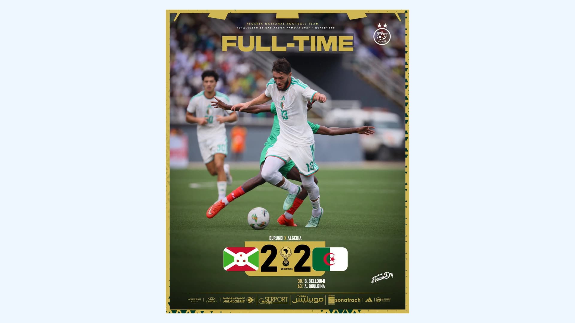 Football/2027 AFCON Qualifiers (Group I/Matchday 2): Algeria draws 2-2 with Burundi