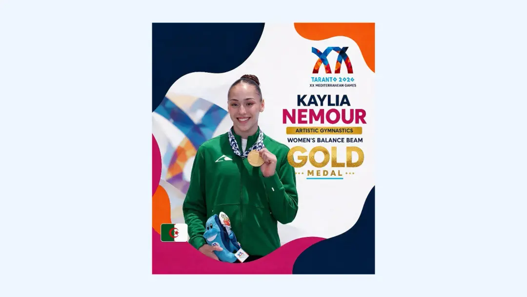 Algeria's Kaylia Nemour wins gold on balance beam