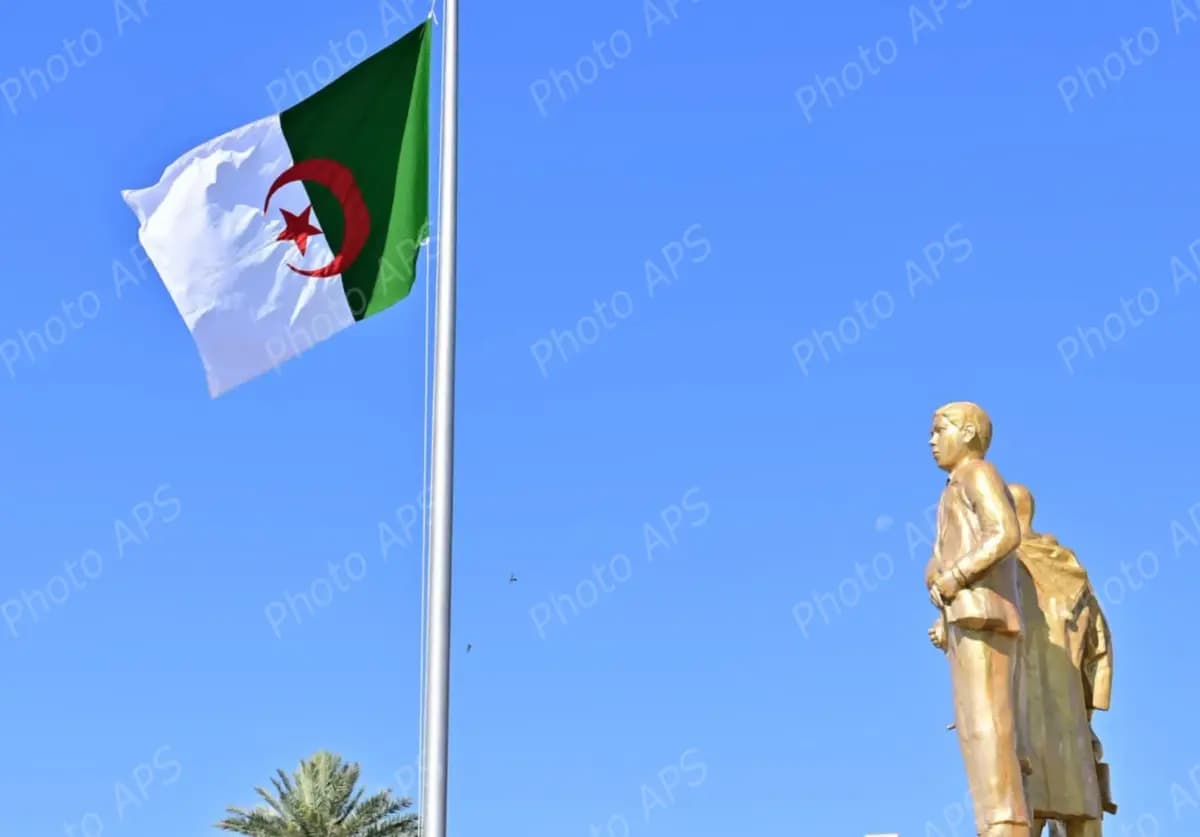 Izado de la bandera nacional en en Argel por el 64.º aniversario de la Independencia