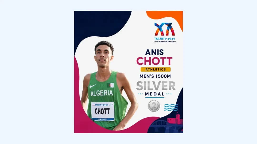 Anis Chott se alza con la medalla de plata en los 1500 metros de los Juegos Mediterráneos