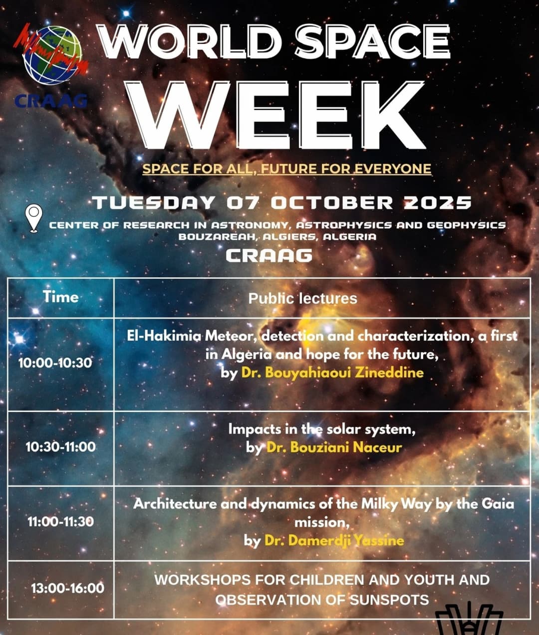 Semana Mundial de la Astronomía: el CRAAG organiza el martes una jornada científica