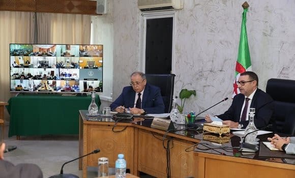 El ministro del Interior, Colectividades locales y Transportes, Saïd Sayoud, en reunión de coordinación por videoconferencia con los gobernadores de la República, los gobernadores delegados y los jefes de distritos.