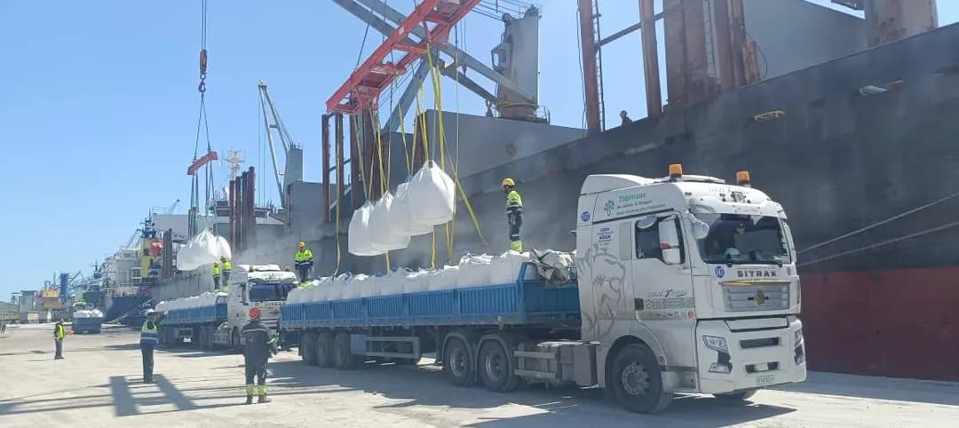 Chargement de 20.000 tonnes de ciment blanc dans le cadre d'une opération d'exportation vers le 