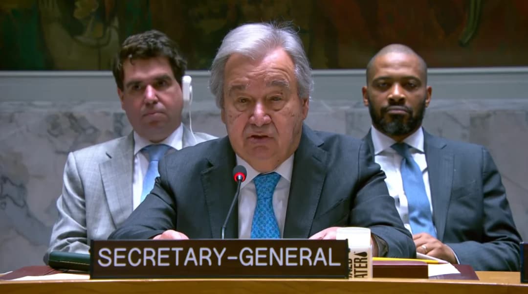 Déclaration du secrétaire général de l'ONU Antonio Guterres lors d'une réunion d'urgence du Conseil de sécurité demandée par Téhéran.