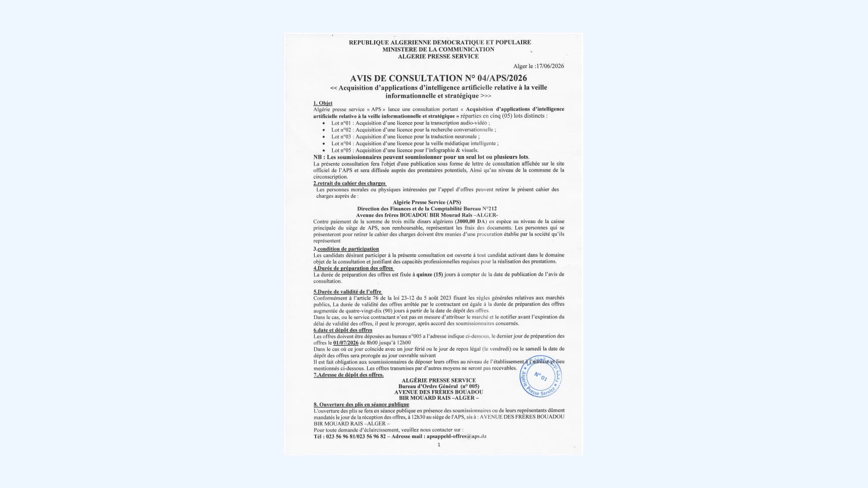A/S consultation n°04/APS/2026